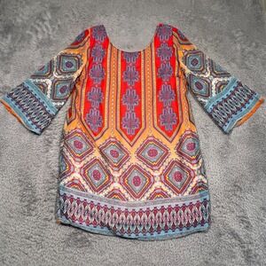 Willa Mini Shift Dress Women's Large 3/4 Sleeve Lined Geometric